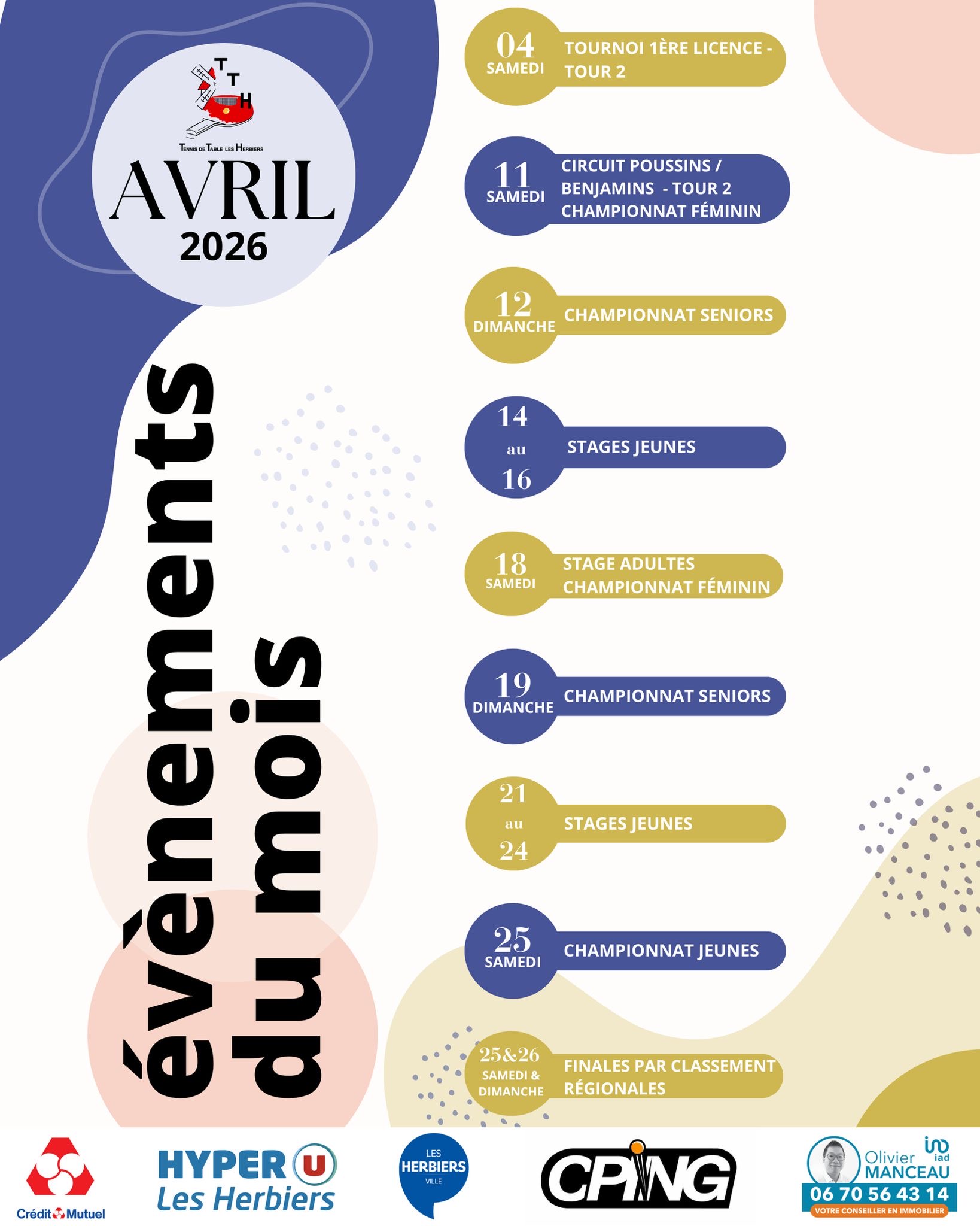 AGENDA DU MOIS : AVRIL